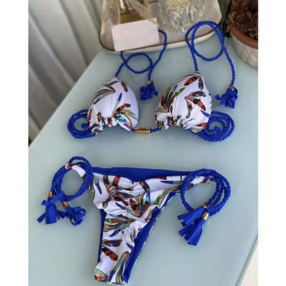 Women's Seaside Hand-knitted Rope Pure Color Bikini