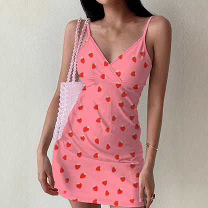 Women's Strawberry Print Strapless Dress