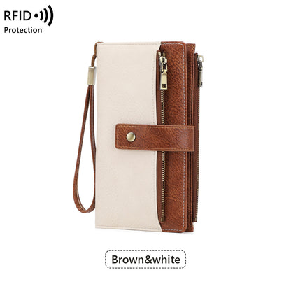 Anti-magnetic Womens Multi-Card Trifold Long Fashion Wallet