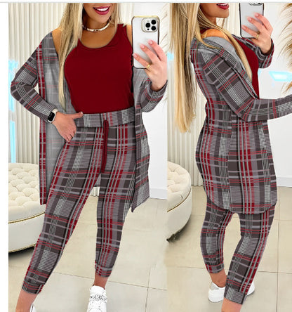 Women's Casual Printing Suit Fashion Stripes Three-piece Suit