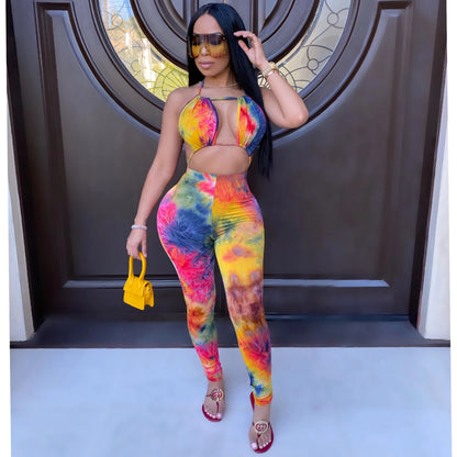 Women's Fashion Simple Tie Dye Print Jumpsuit