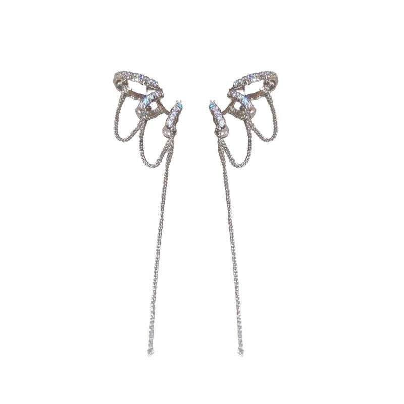 Diamond-Encrusted U-Shaped Tassel Earrings For Women Light Luxury