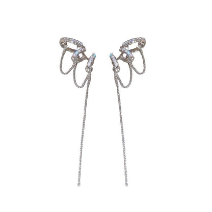 Diamond-Encrusted U-Shaped Tassel Earrings For Women Light Luxury
