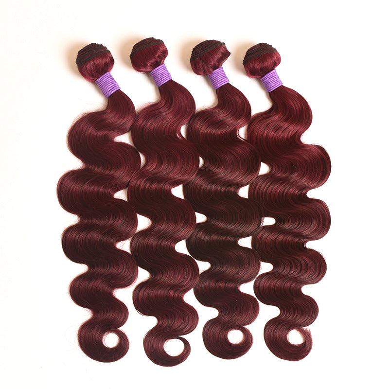 Color Real Hair Wig Gradient Wine Red