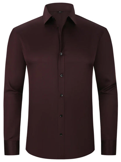 Solid Long Sleeve Shirt Fashion Slim Lapel Button Office Business Shirt Men's Clothing