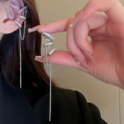 Diamond-Encrusted U-Shaped Tassel Earrings For Women Light Luxury
