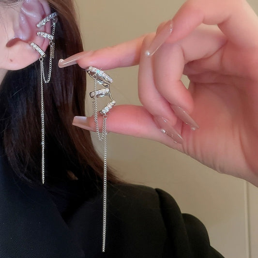 Diamond-Encrusted U-Shaped Tassel Earrings For Women Light Luxury