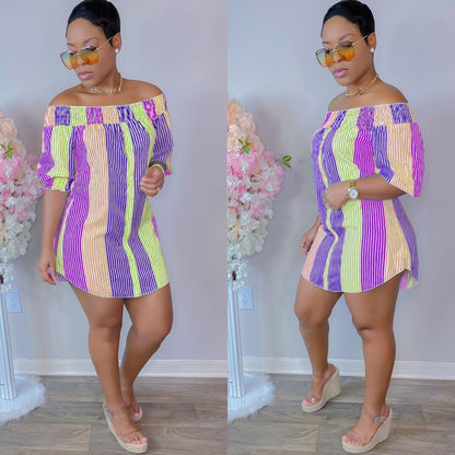 Women's Sexy Fashion Irregular Color Short Sleeve Dress