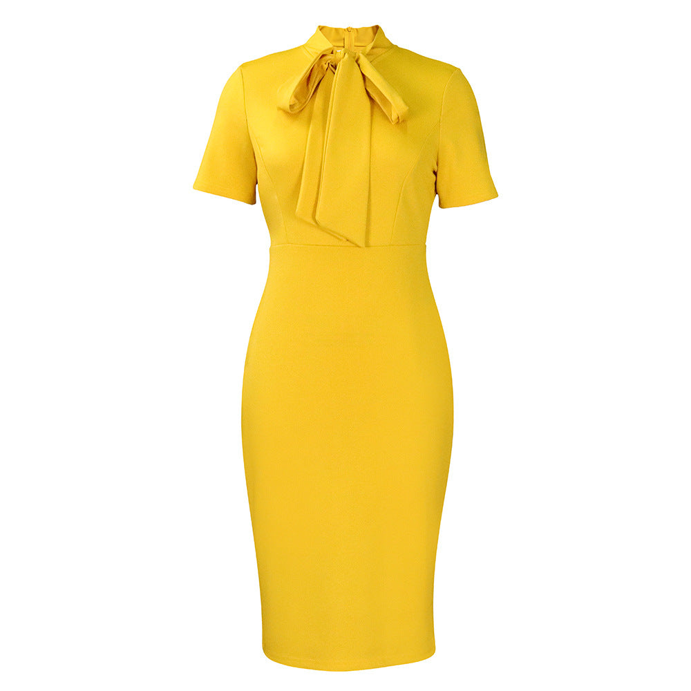 Fashion Short Sleeve Tied Slim Fit Business Temperament Ol African Dress