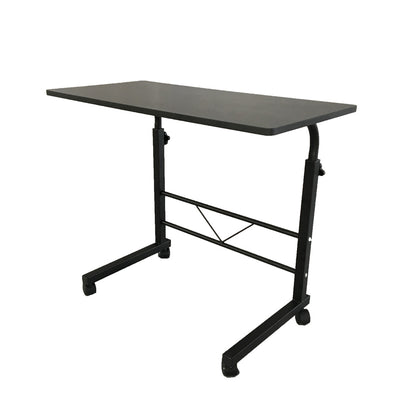 80cm Adjustable Tray Table Rolling Sofa Side Snack Table With Wheels Portable C-Shape Dinner Tray Tables Mobile Wooden Laptop Desk Beside Couch Bed