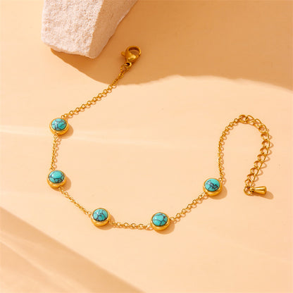 Retro All-Match Blue Turquoise Stainless Steel Jewelry Set