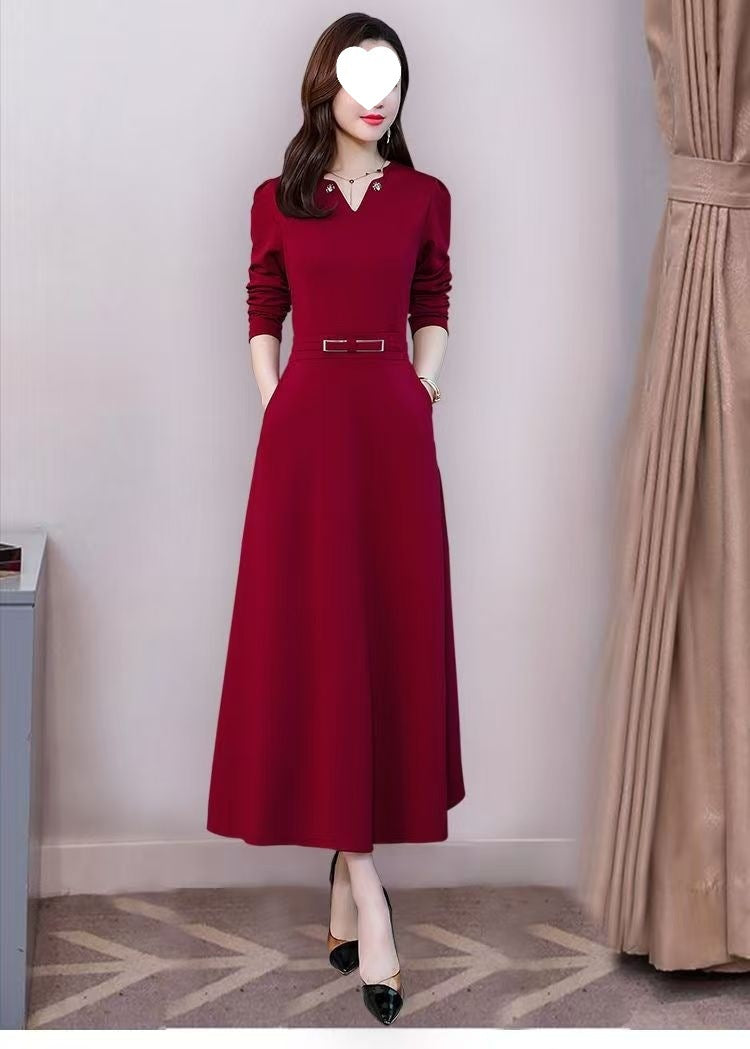 Elegant Casual Artistic Retro Mid-Length Long-Sleeve Dress