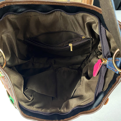 Womens Large-Capacity Bag Made From Color-Blocked First-Layer Cowhide Leather