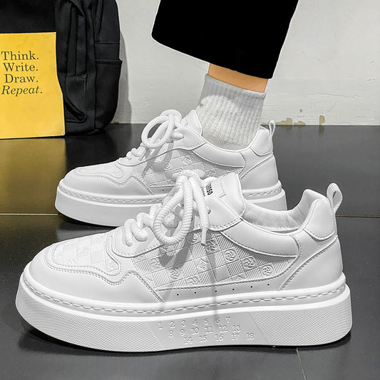 Mens Versatile Casual Height-increasing White Sneakers