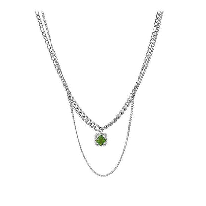 Green Square Diamond Pendant Necklace For Women