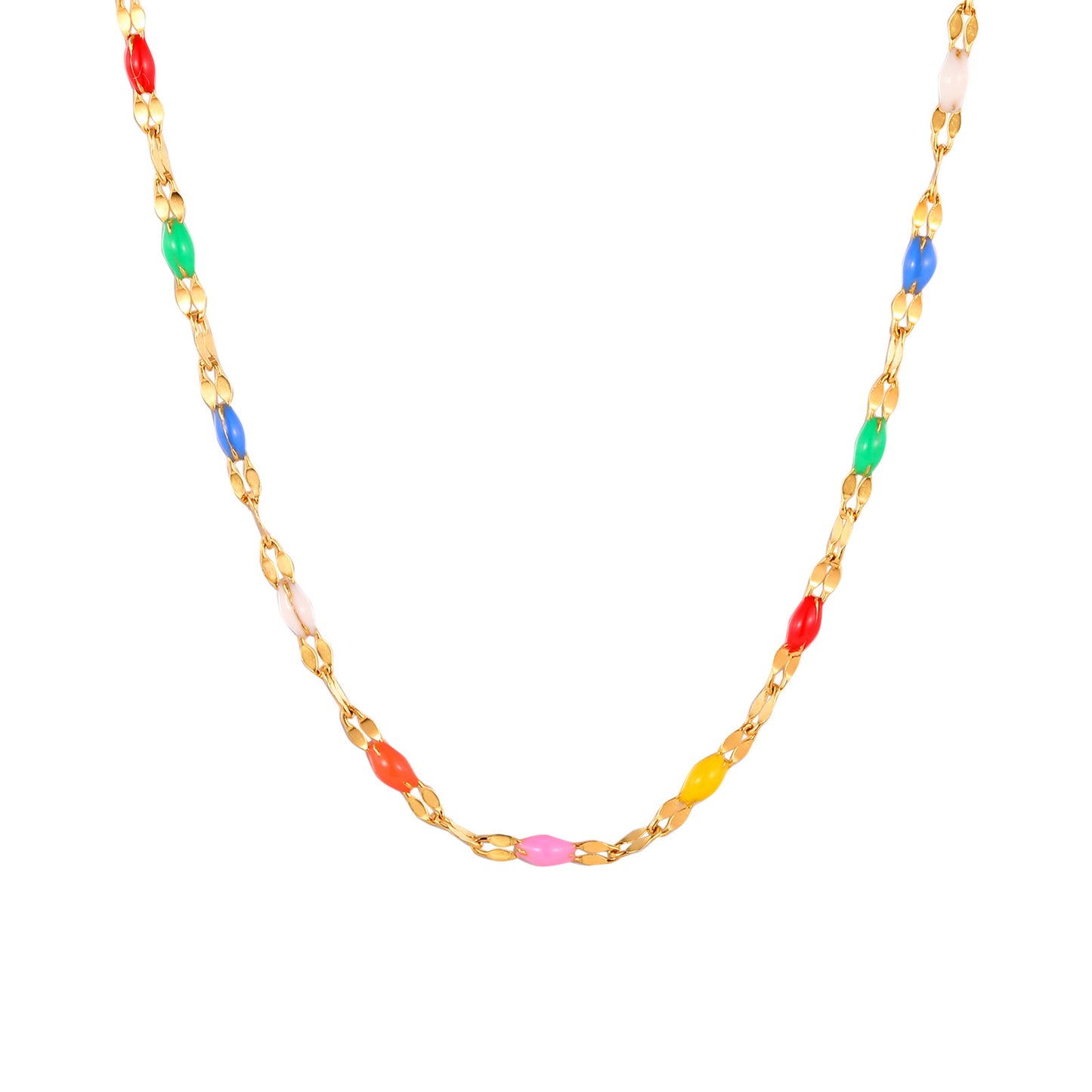 Stainless Steel Colored Bead Lip Chain Necklace Gold Color