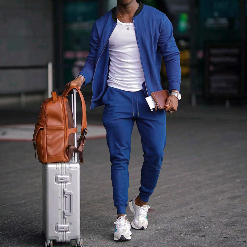 Men's Jacket Suit Zip-up Long-sleeved Top And Drawstring Sweatpants Casual Outdoor Sports Set