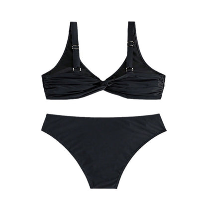 European And American Solid-Colored Strap Swimsuit Women