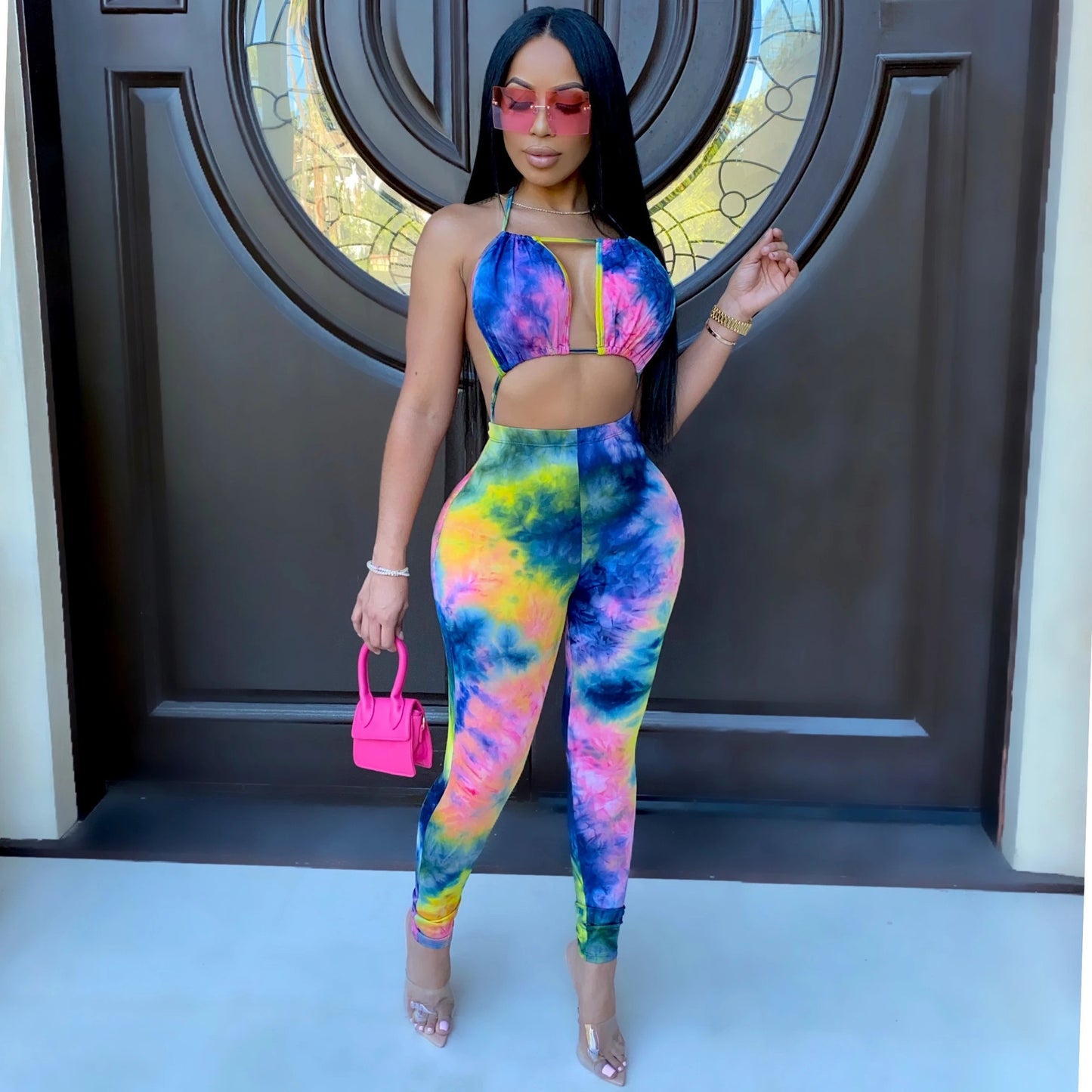 Women's Fashion Simple Tie Dye Print Jumpsuit