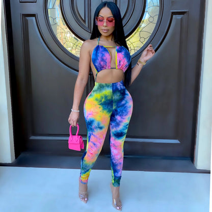Women's Fashion Simple Tie Dye Print Jumpsuit