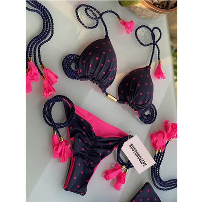 Women's Seaside Hand-knitted Rope Pure Color Bikini