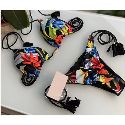 Women's Seaside Hand-knitted Rope Pure Color Bikini