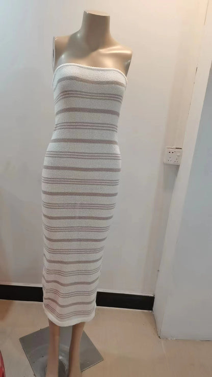 Striped Tube Top Tight Skirt Slim Fit Women