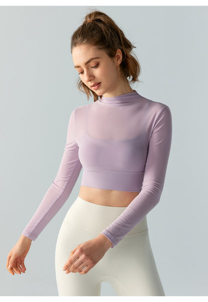 Sports Top With Chest Pad Women's Mesh Long Sleeve
