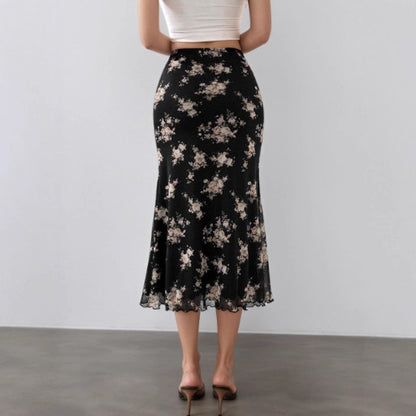 Ruffled Hemline Mid-length Sheath Skirt