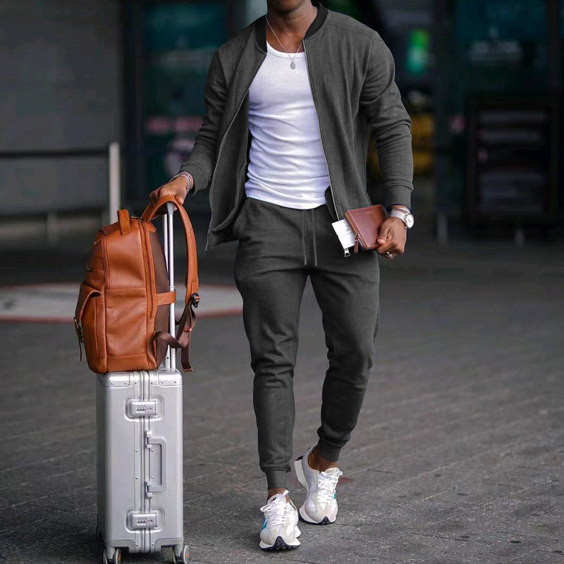 Men's Jacket Suit Zip-up Long-sleeved Top And Drawstring Sweatpants Casual Outdoor Sports Set