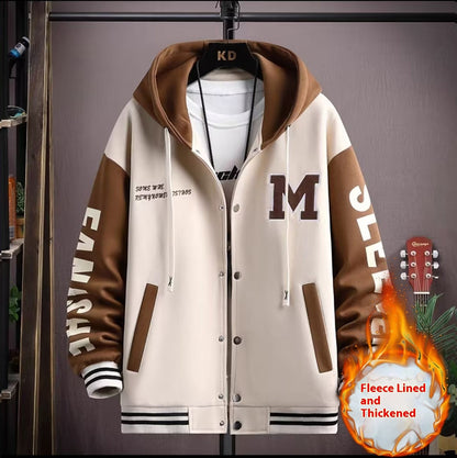 Fleece-lined Thickened Hooded Baseball Uniform Boys Autumn And Winter