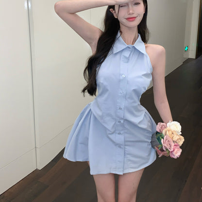 Women's Polo Collar Sleeveless Shirt Dress
