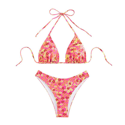 Women's Swimsuit Blue Printed Lace Up Split