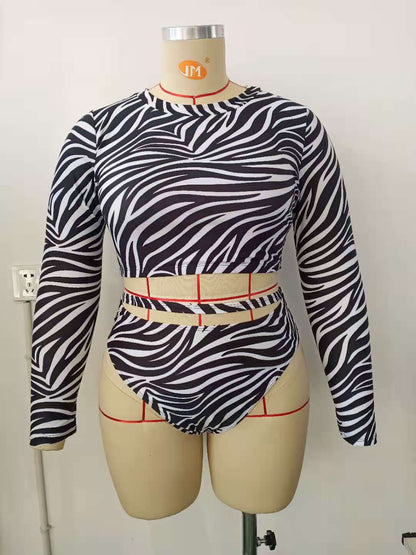 Women's Split Long Sleeve Large Size Printed Fashion Swimsuit