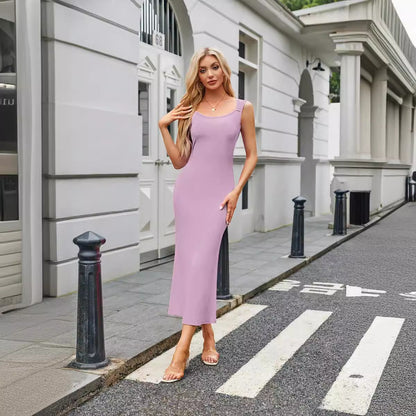 Square Collar Cap Sleeve Tight Fishtail Extra Long Dress Women