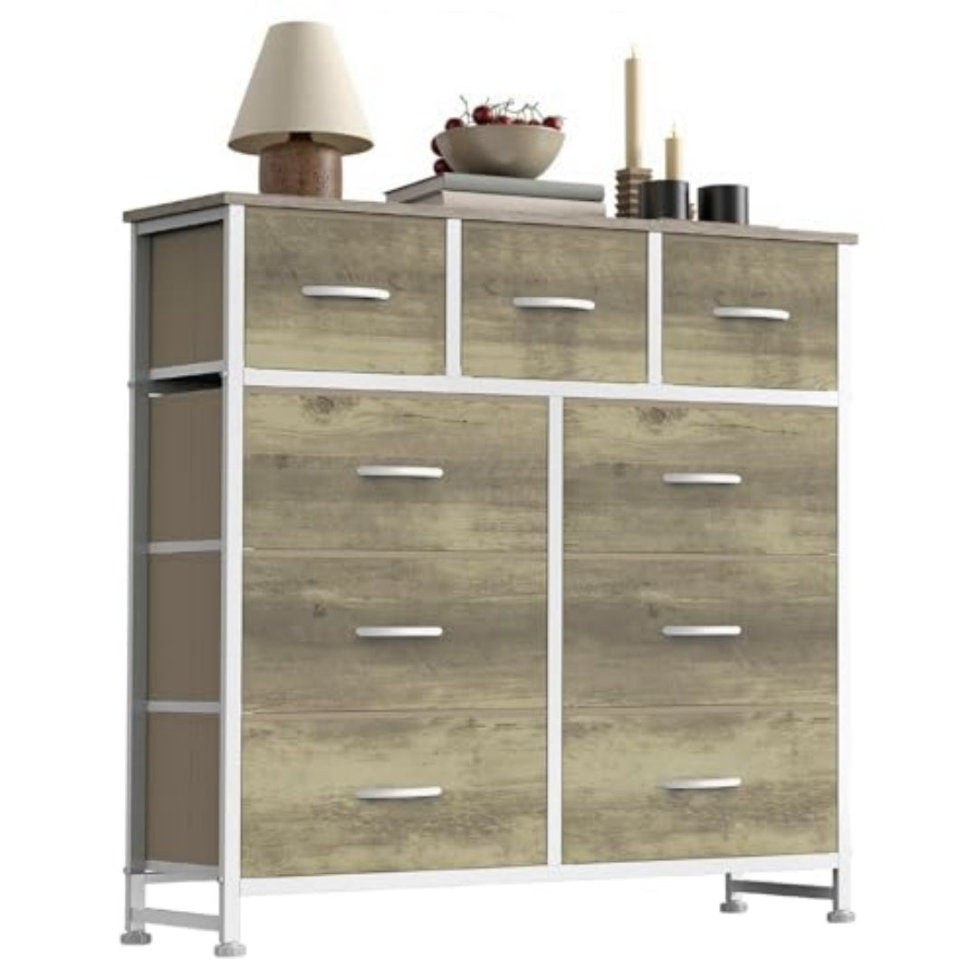 Tall Dresser Fabric Storage Tower ,Wooden Top For Kid Room, Closet, Entryway, Nursery