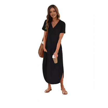 Loose  Casual Short-Sleeve V-Neck Split Dress For Women