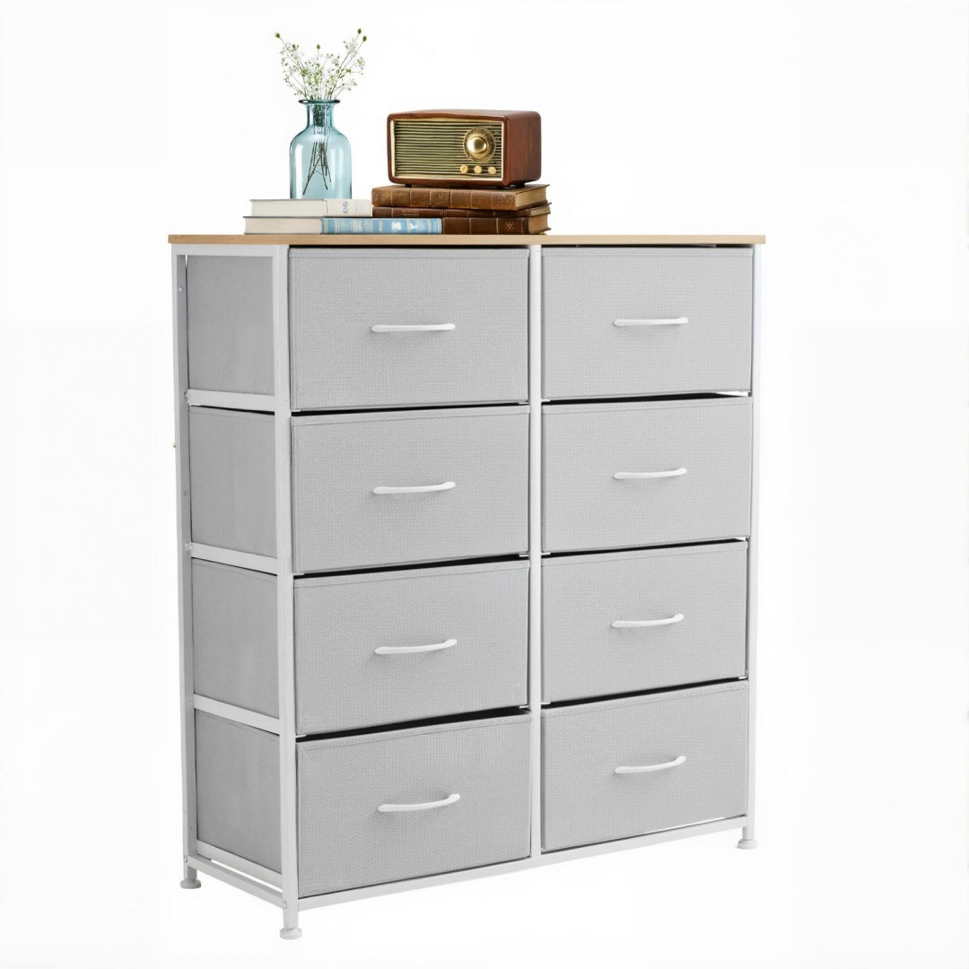 Tall Dresser Fabric Storage Tower ,Wooden Top For Kid Room, Closet, Entryway, Nursery