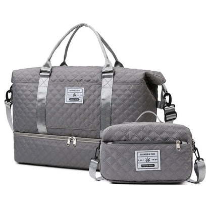 Large-Capacity Quilted Embroidered Thread Handle Crossbody Storage Travel Bag