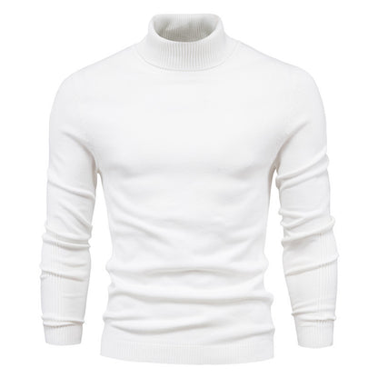 Winter Turtleneck Sweater Fashion Slim Fit Solid Color Pullover Knitted Top Men's Clothing