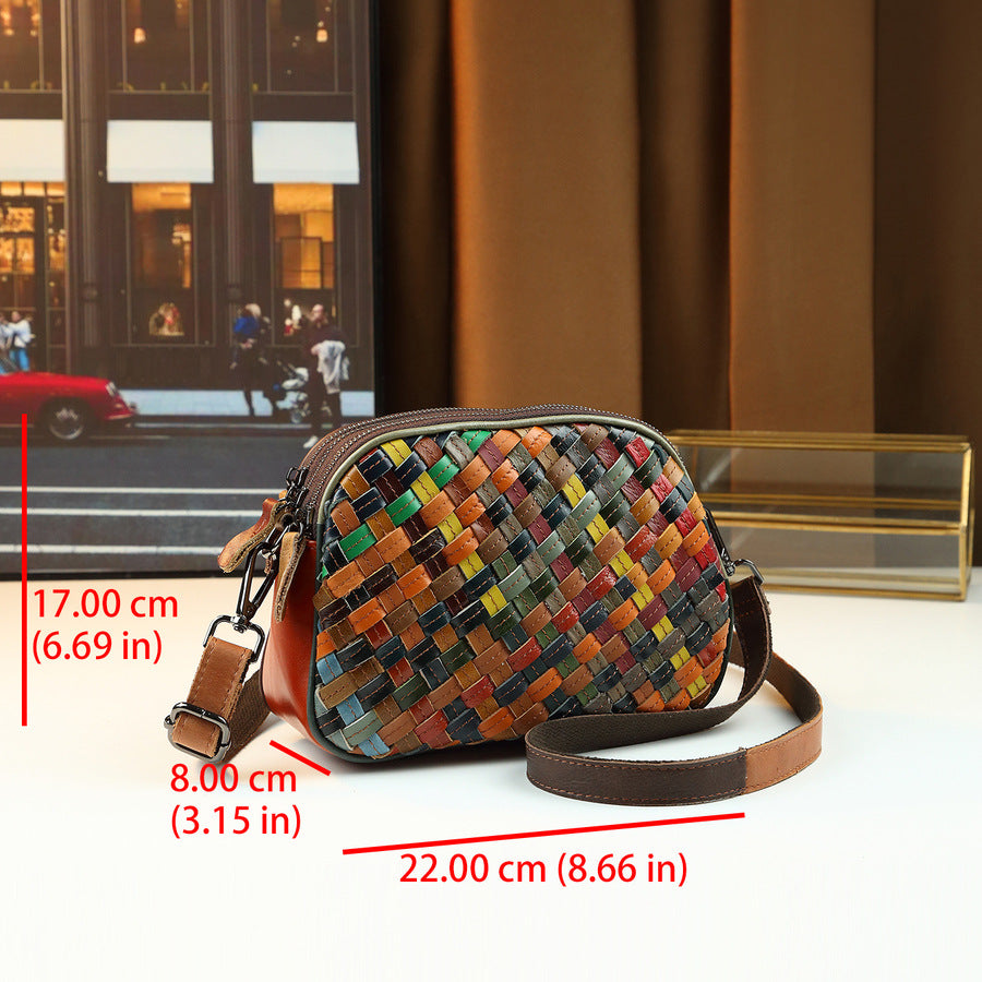 Womens Fashionable Genuine Leather Woven Shoulder Crossbody Bag