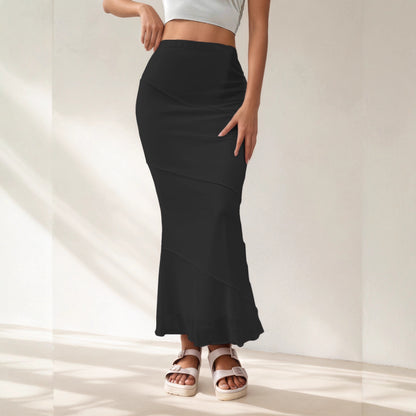 Summer Solid-Colored High-Waisted Sheath Long Skirt