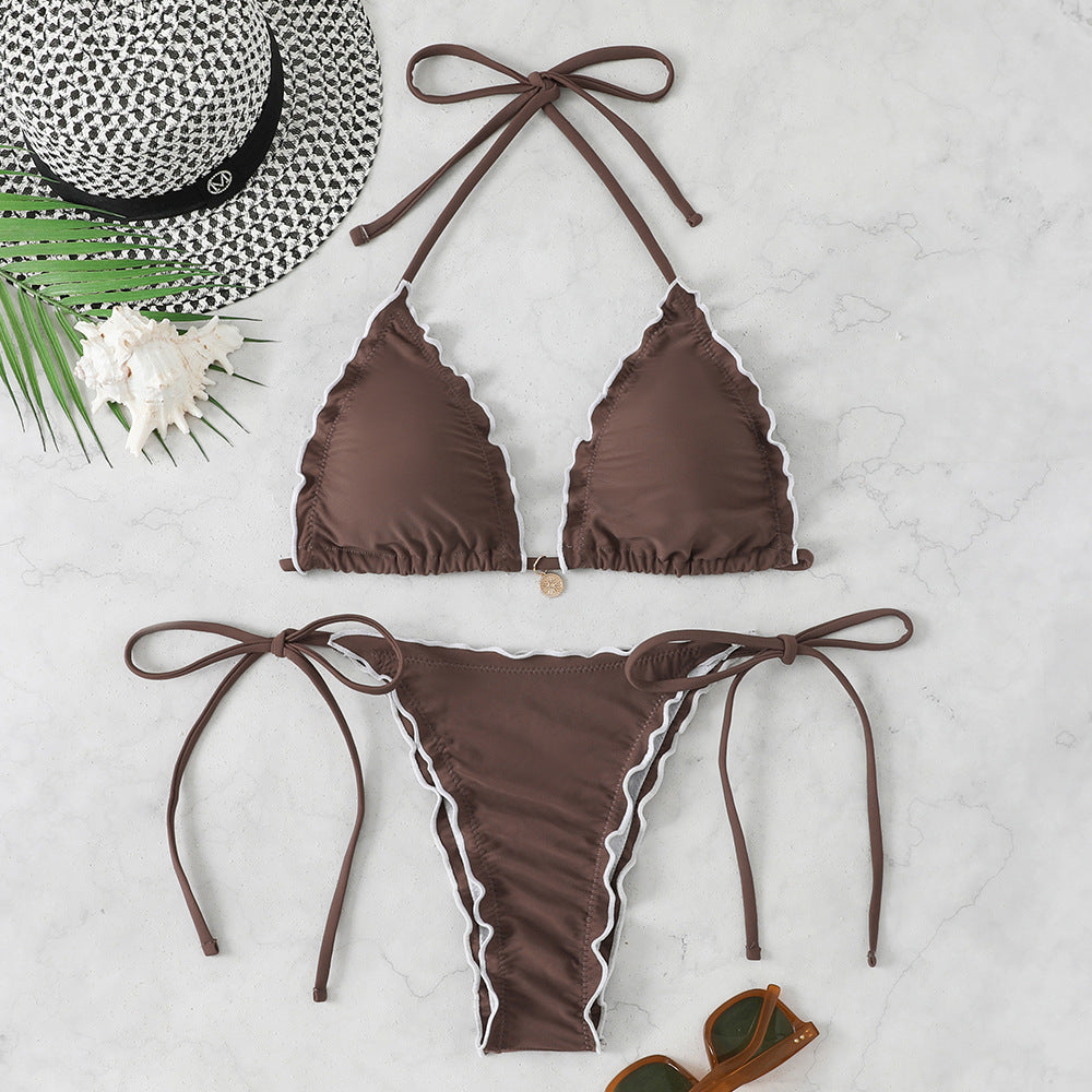 Two-Piece Halter Neck Push-Up Lace Bikini Swimsuit