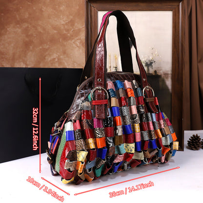 Woven Large-Capacity Cowhide Shoulder Tote Bag For Women