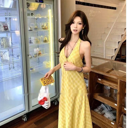 French Style V Neck Halter Dress For Women