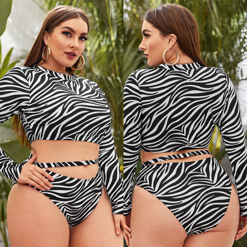 Women's Split Long Sleeve Large Size Printed Fashion Swimsuit