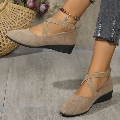 Women's Pointed Toe Wedges Shoes Fashion Cross-straped Flats Casual Pumps