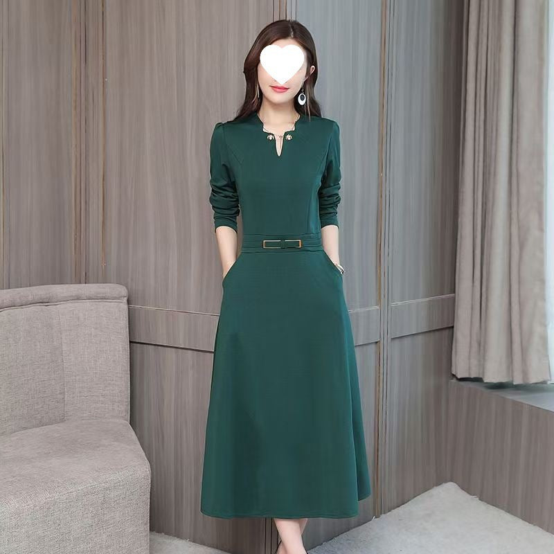 Elegant Casual Artistic Retro Mid-Length Long-Sleeve Dress