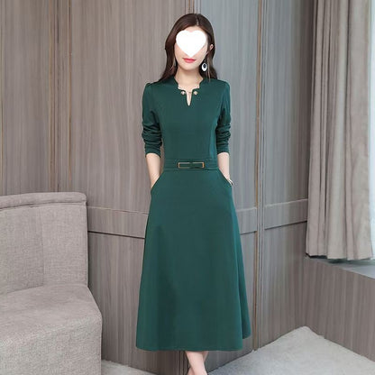 Elegant Casual Artistic Retro Mid-Length Long-Sleeve Dress
