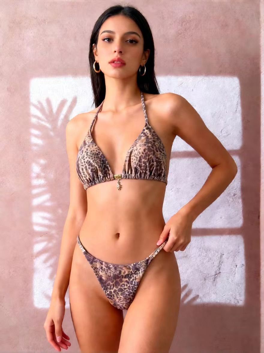 Lace-up Halter Two-piece Bikini Split Swimsuit